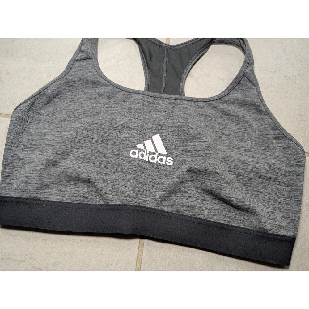 Adidas Dark Gray Heather Sports Training Bra Women's Size L D-DD Medium Support - Picture 2 of 9